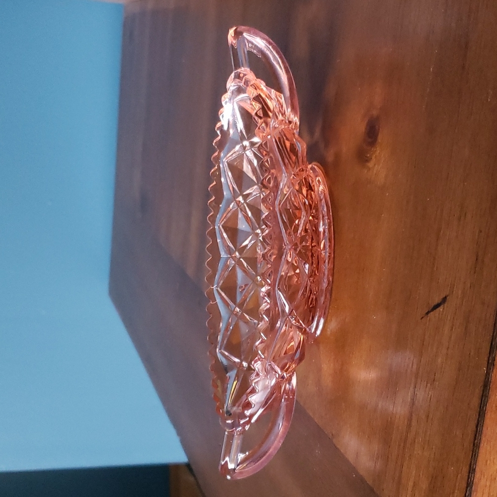 Vintage 1930s pink Imperial Glass “Little Jewel” depression glass oval